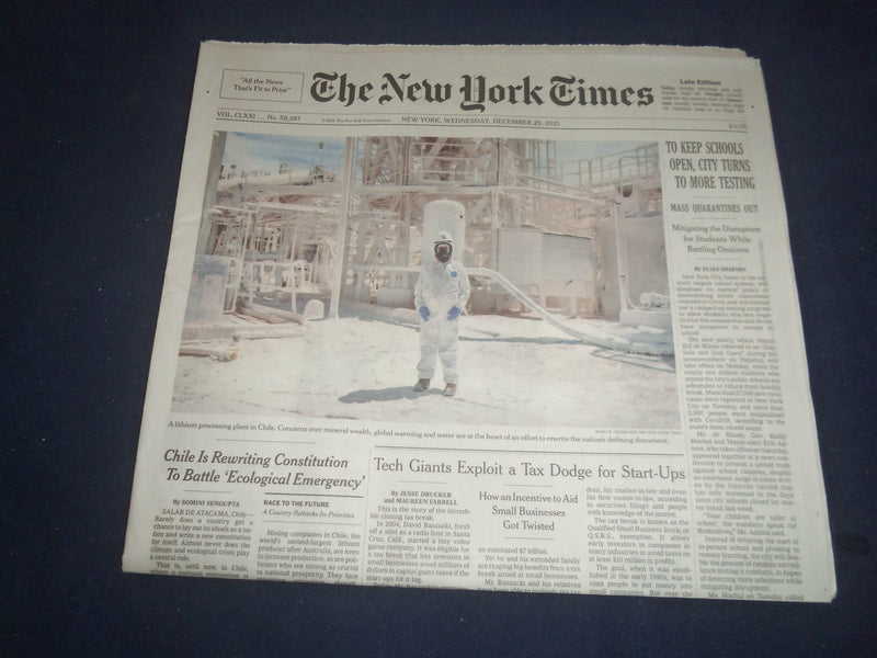2021 DECEMBER 29 NEW YORK TIMES - TO KEEP NYC SCHOOLS OPEN, TURN TO MORE TESTING