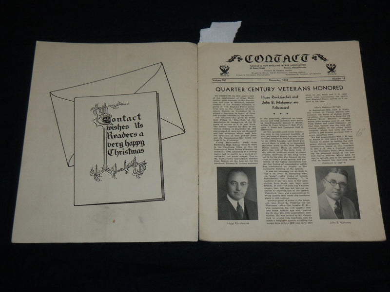 1934 DECEMBER CONTACT NEW ENGLAND POWER MAGAZINE - VOLUME 15 NO. 12 - J 6662