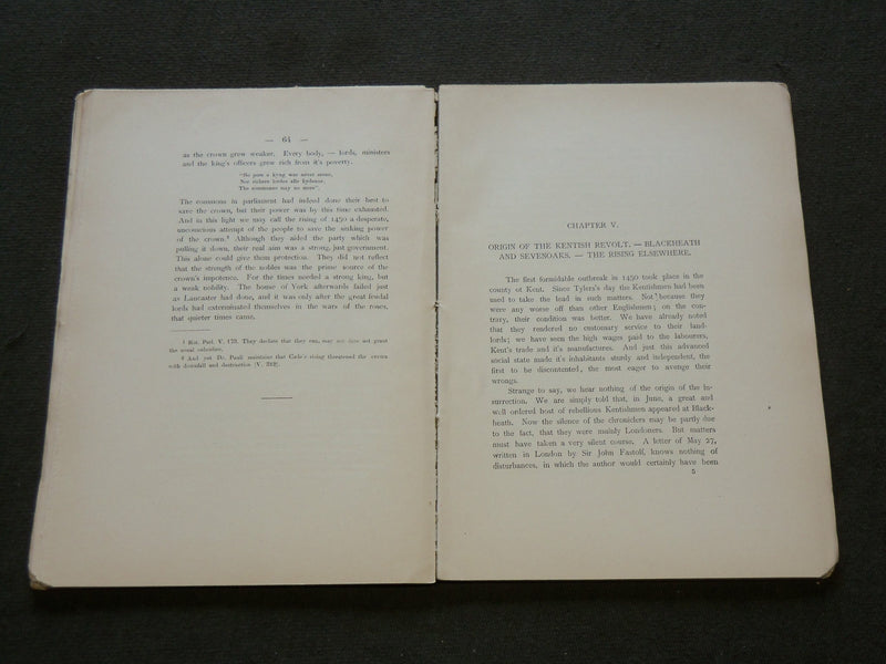 1892 THE ENGLISH RISING IN 1450 SOFTCOVER BOOK BY GEORGE KRIEHN - J 6190