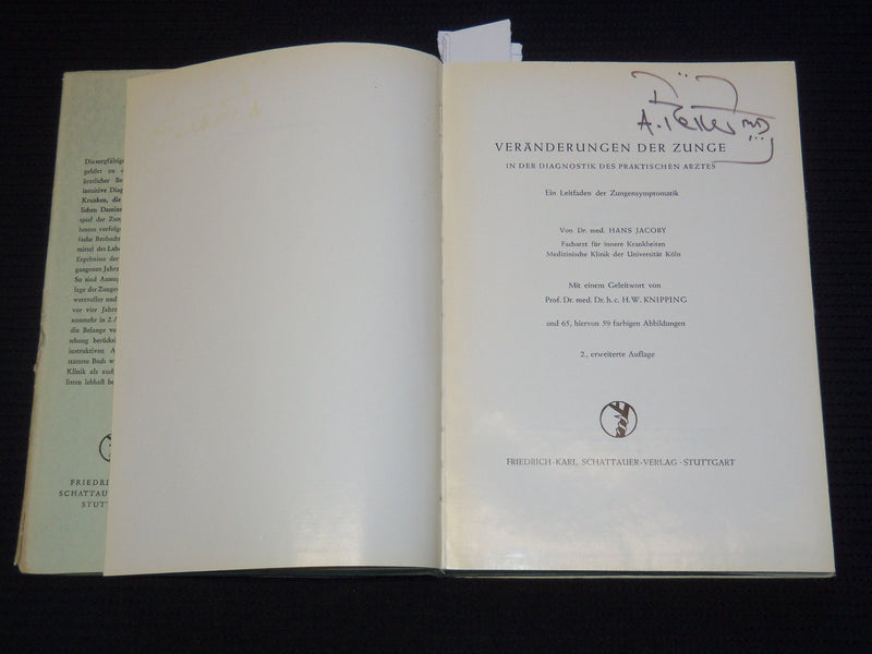 1960 VERANDERUNGEN DER ZUNGE IN DER DIAGNOSTIK ARZTES BOOK BY JACOBY - J 9560