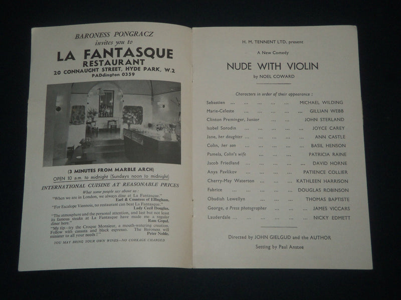 1957 NUDE WITH VIOLIN GLOBE THEATRE PROGRAM - COWARD - MICHAEL WILDING - J 4275