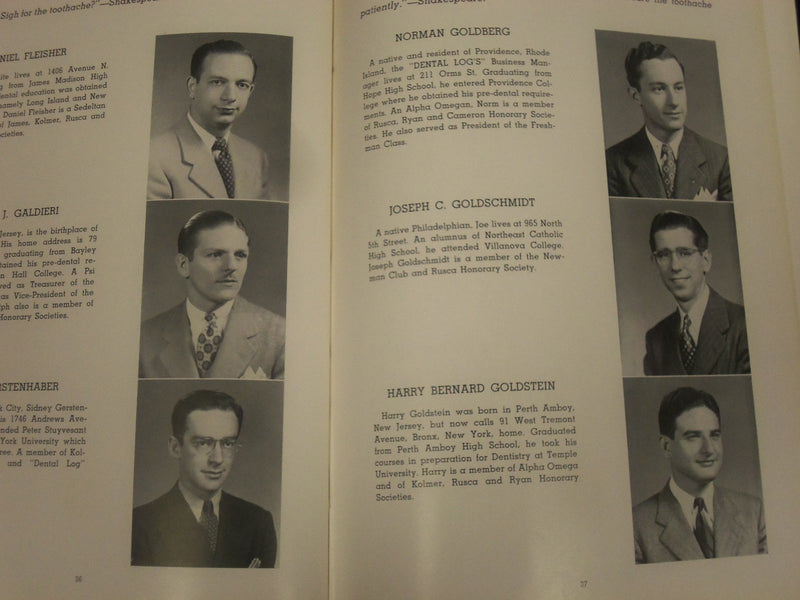 1943 DENTAL LOG TEMPLE UNIVERSITY YEARBOOK - PHILADELPHIA - NICE PHOTOS - YB 132