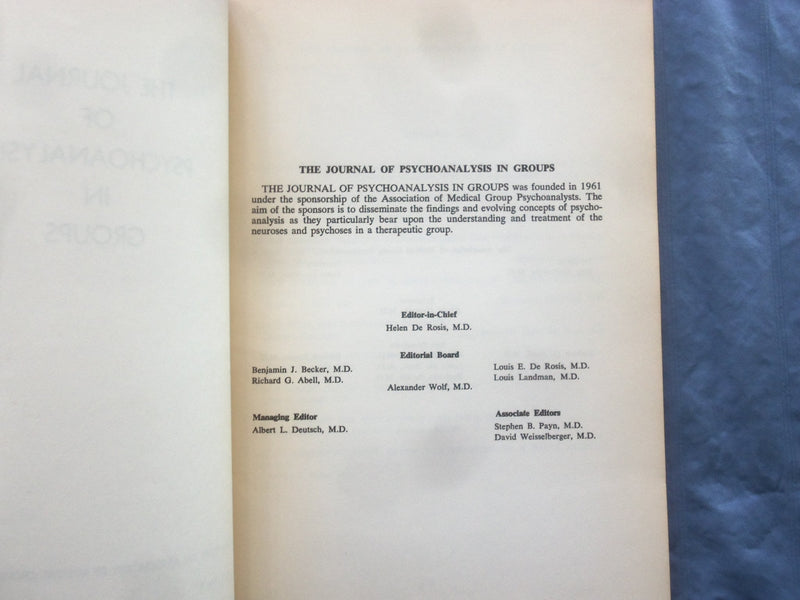 1965 THE JOURNAL OF PSYCHOANALYSIS IN GROUPS SOFTCOVER BOOK BY - K 300