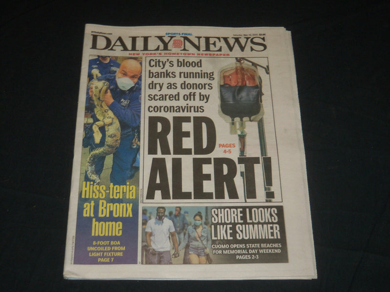 2020 MAY 16 NEW YORK DAILY NEWS NEWSPAPER - RED ALERT! - CITY BLOOD BANKS