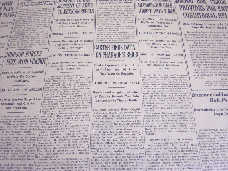 1924 JANUARY 7 NEW YORK TIMES - CARTER FINDS DATA ON PHARAOH'S REIGN - NT 7114