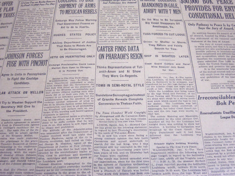1924 JANUARY 7 NEW YORK TIMES - CARTER FINDS DATA ON PHARAOH'S REIGN - NT 7114
