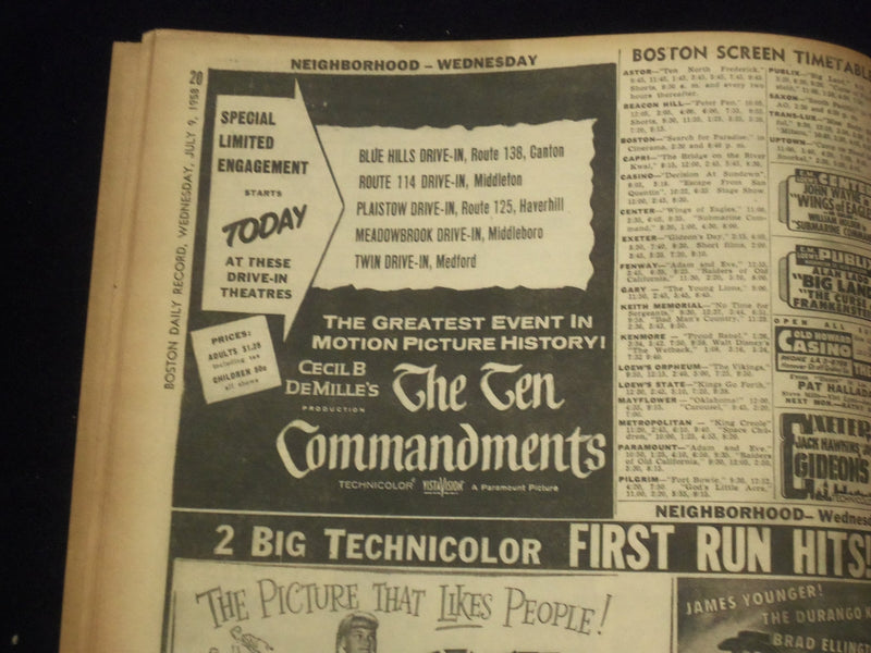 1958 JULY 9 BOSTON DAILY RECORD NEWSPAPER - OLD COLONY TO RUN 2 DAYS - NP 6351