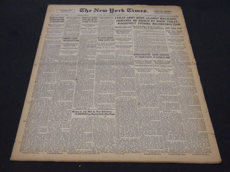 1933 AUGUST 12 NEW YORK TIMES - CUBAN ARMY RISES AGAINST MACHADO - NT 5250