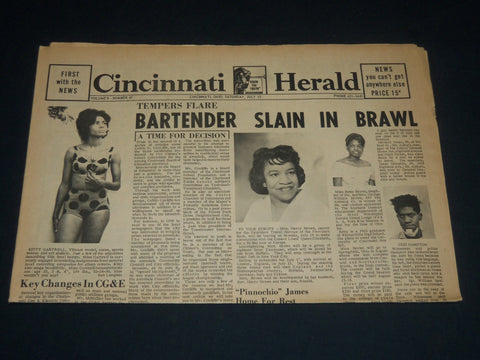 1963 JULY 13 CINCINNATI HERALD NEWSPAPER - BARTENDER SLAIN IN BRAWL - NP 4403
