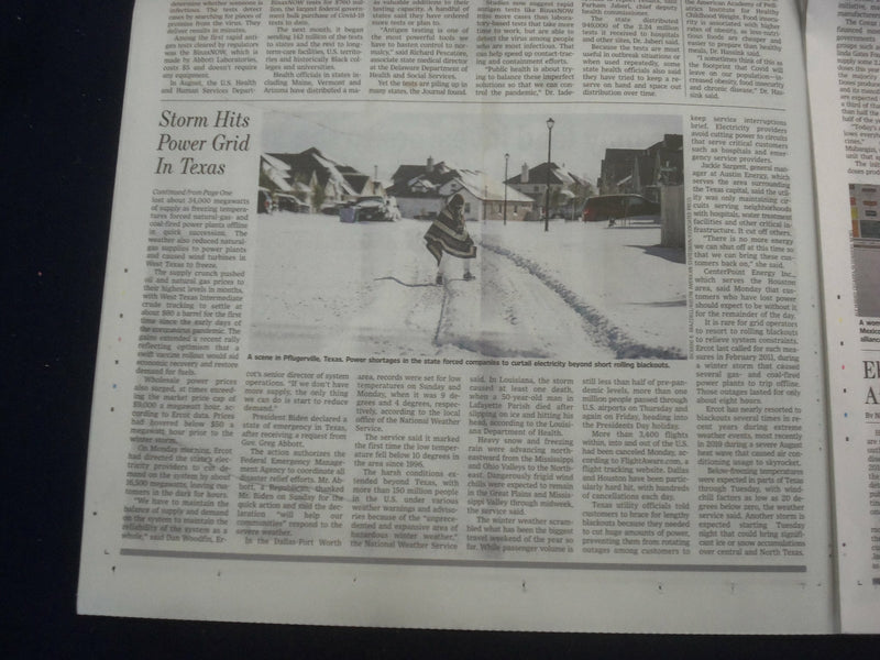 2021 FEBRUARY 16 THE WALL STREET JOURNAL - STORM HITS TEXAS POWER GRID
