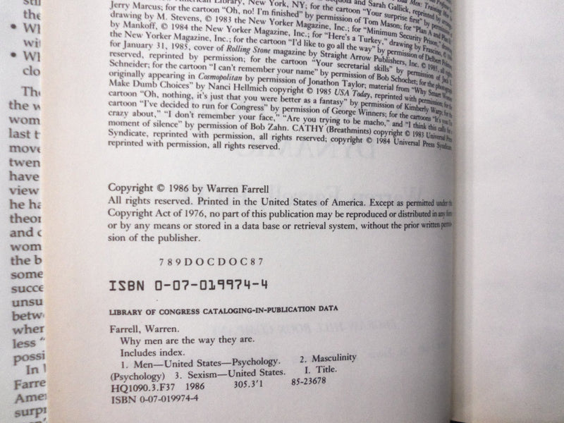 1986 WHY MEN ARE THE WAY THEY ARE BOOK - INSCRIBED BY W. FARRELL - KD 8547