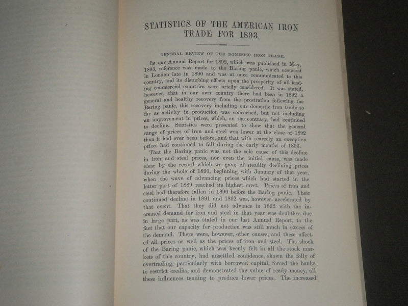 1893-1894 IRON AND STEEL ASSOCIATION ANNUAL REPORTS LOT OF 2 - WR 955E
