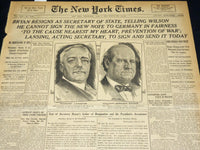 1915 JUNE 9 NEW YORK TIMES - BRYAN RESIGNS AS SACRETARY OF STATE - NT 7698