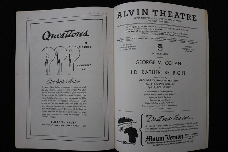 1938 I'D RATHER BE RIGHT PROGRAM- THE PLAYBILL-GEORGE M. COHAN -LOT OF 2- K 3049