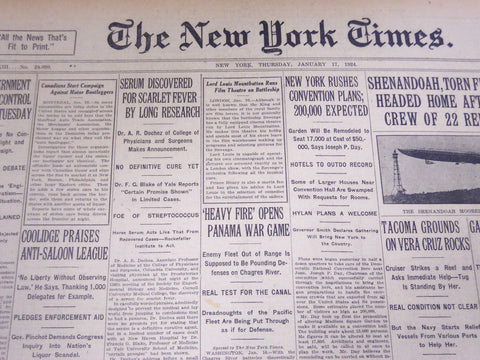 1924 JANUARY 17 NEW YORK TIMES - SERUM DISCOVERED FOR SCARLEY FEVER - NT 5105