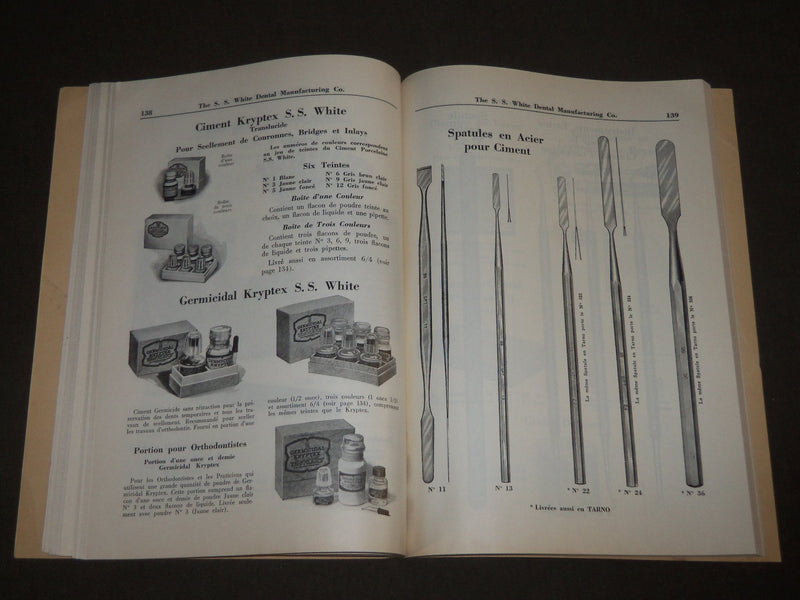 1937 S. S. WHITE FOURNITURES DENTAIRES FRENCH CATALOGUE - NICE ILLUS. - FR 637