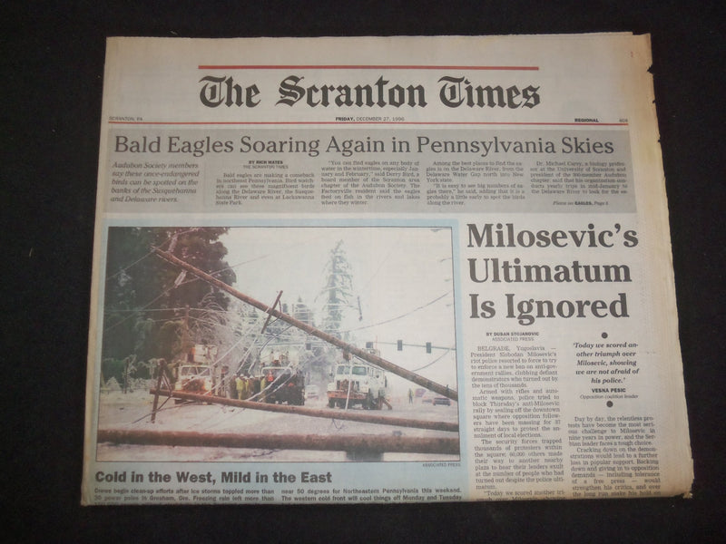 1996 DEC 27 THE SCRANTON TIMES NEWSPAPER -MILOSEVIC'S ULTIMATUM IGNORED- NP 8364