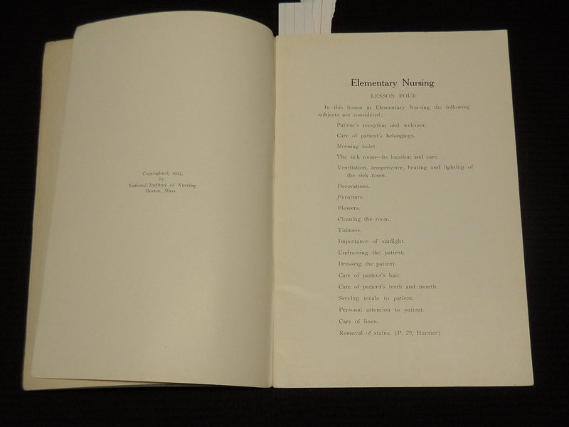1924 ELEMENTARY NURSING LESSON 4 - SCIENCE & PRACTICE OF NURSING - K 557
