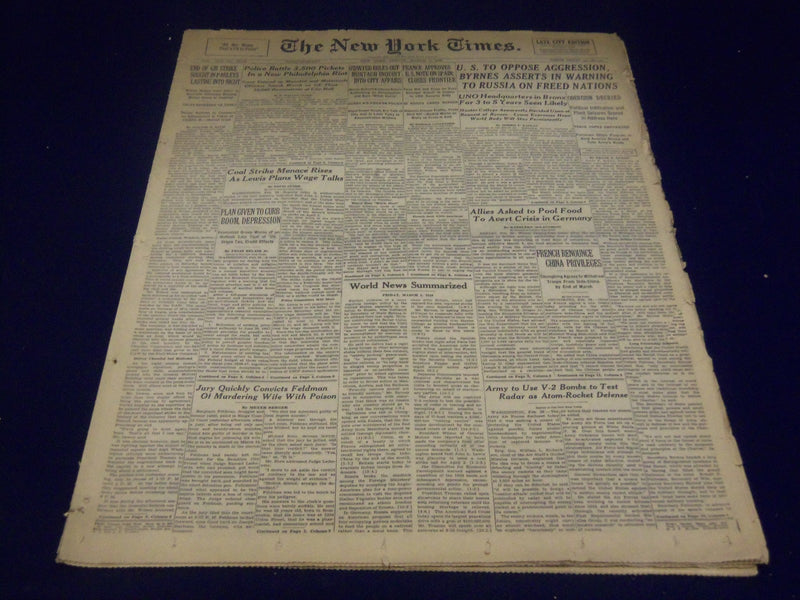 1946 MARCH 1 NEW YORK TIMES - POLICE BATTLE PICKETS IN PHILADELPHIA - NT 3453
