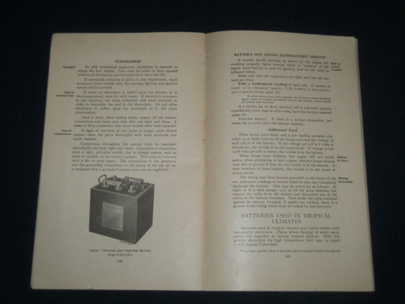 1918 INSTRUCTIONS FOR EXIDE BATTERIES IN AUTOMOBILE STARTING & LIGHTING - J 3987