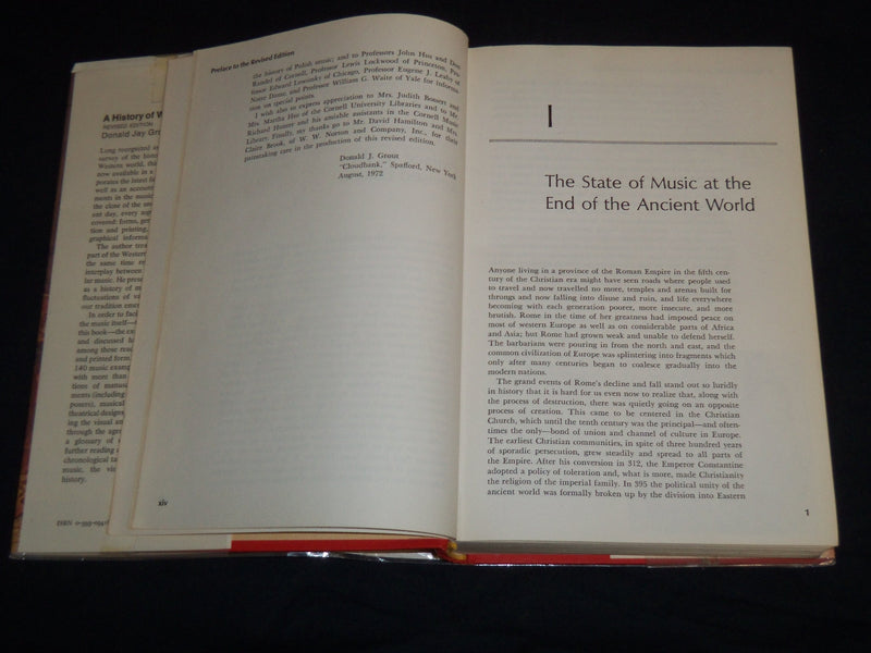 1973 A HISTORY OF WESTERN MUSIC HARDCOVER BOOK BY DONALD GROUT - KD 4670A