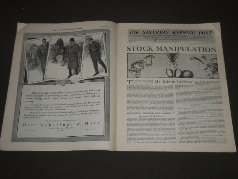 1909 MARCH 20 THE SATURDAY EVENING POST MAGAZINE - ILLUSTRATED COVER - SP 861