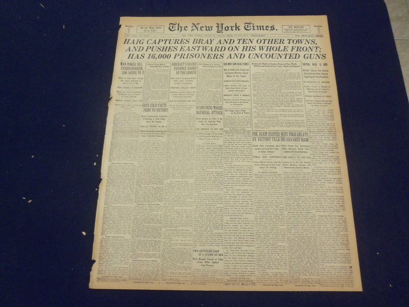 1918 AUGUST 25 NEW YORK TIMES-HAIG CAPTURES BARY, HAS 16,000 PRISIONERS- NT 9201