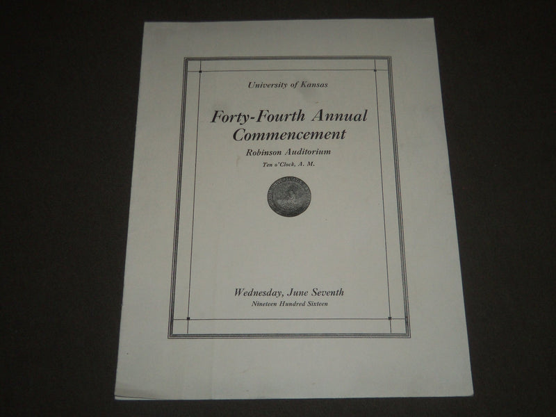 1916 UNIVERSITY OF KANSAS 44TH ANNUAL COMMENCEMENT PROGRAM - J 2323