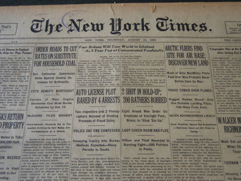 1925 AUGUST 13 NEW YORK TIMES - ARCTIC FLIERS FIND SITE FOR AIR BASE - NT 5431
