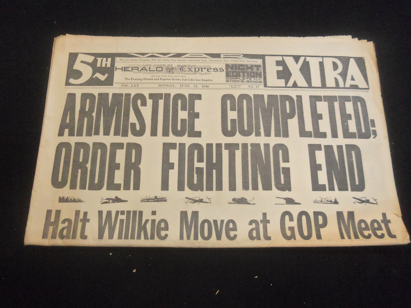 1940 JUNE 24 L. A. EVENING HERALD EXPRESS NEWSPAPER-ARMISTICE COMPLETED- NP 5740
