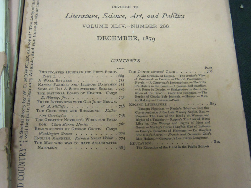 1879 THE ATLANTIC MONTHLY MAGAZINE LOT 7 ISSUES - STORIES & ARTICLES - WR 423