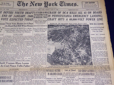 1948 JUNE 18 NEW YORK TIMES - DC-6 CRASH KILLS 43 IN PA - NT 3518