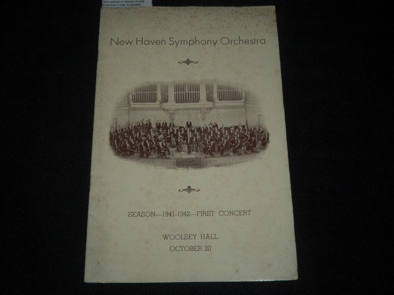 1941-1942 NEW HAVEN SYMPHONY ORCHESTRA FIRST CONCERT PROGRAM - J 5465