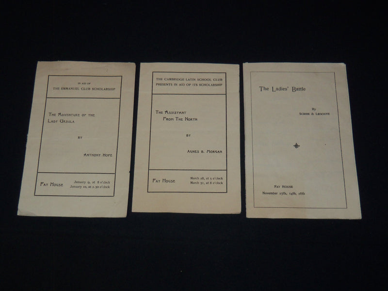 1900'S FAY HOUSE PLAY PROGRAMS LOT OF 3 ISSUES - CAMBRIDGE - K 2083