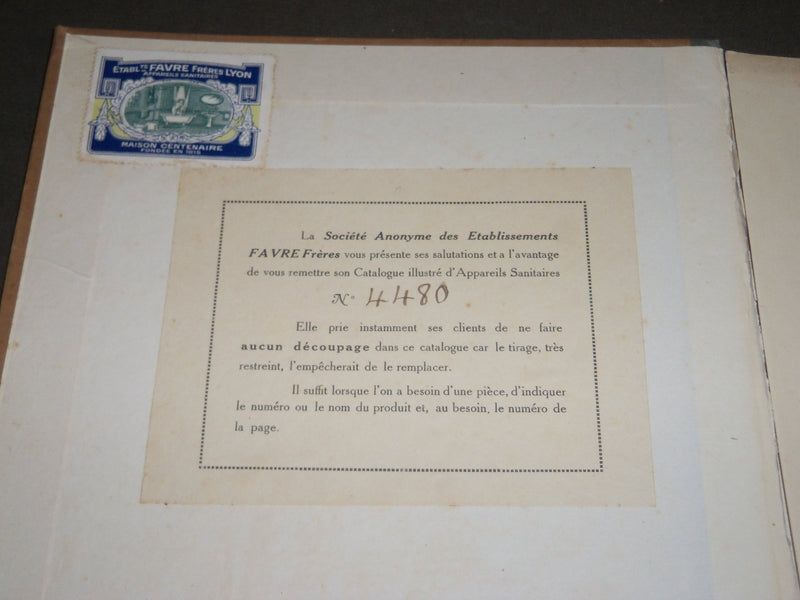 1913 JANUARY FAVRE FRERES LYON APPAREILS SANITAIRES FRENCH CATALOGUE - FR 357