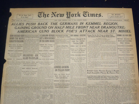 1918 MAY 6 NEW YORK TIMES - ALLIES PUSH GERMANS IN KEMMEL REGION - NT 8173