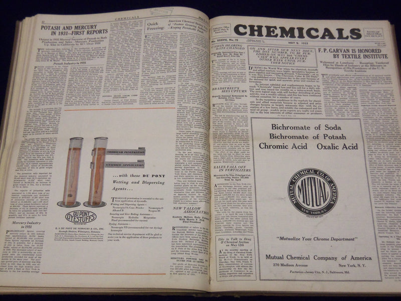 1932 JAN-DEC CHEMICALS MAGAZINE BOUND VOLUME PRICE TRENDS IMPORTS ADS - KD 662