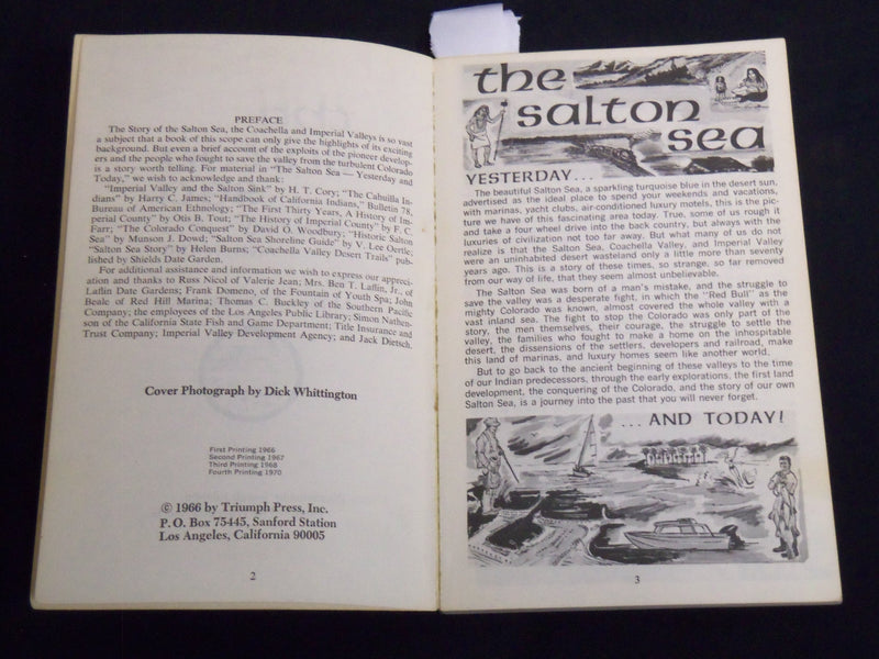 1970 THE SALTON SEA YESTERDAY & TODAY BOOK BY MILDRED STANLEY - J 8744