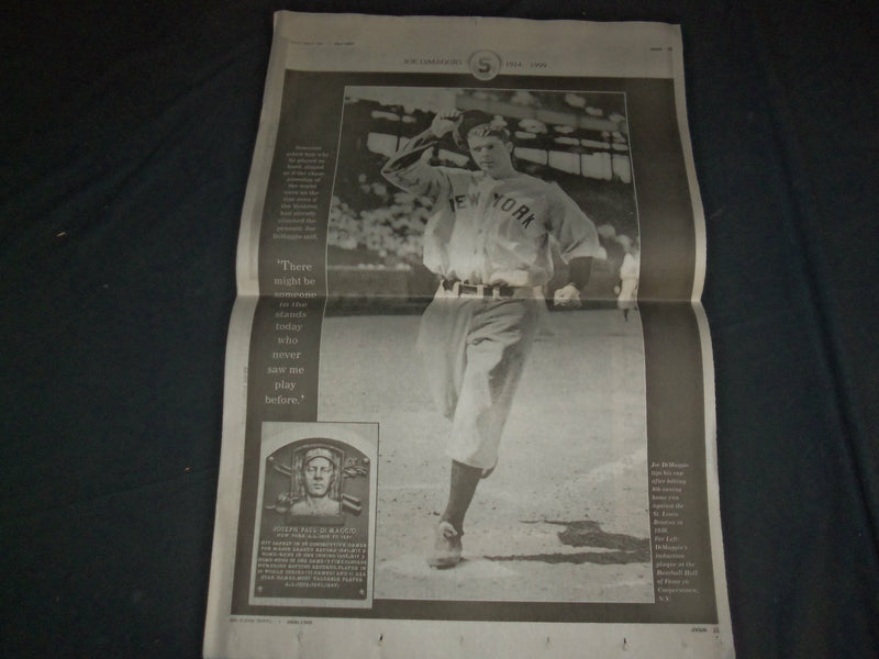 1999 MAR 9 NEW YORK DAILY NEWS NEWSPAPER - JOE DIMAGGIO DIED 1914-1999 -NP 4059