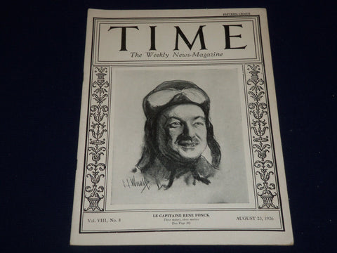 1926 AUGUST 23 TIME MAGAZINE - LE CAPITAINE RENE FONCK COVER - T 21
