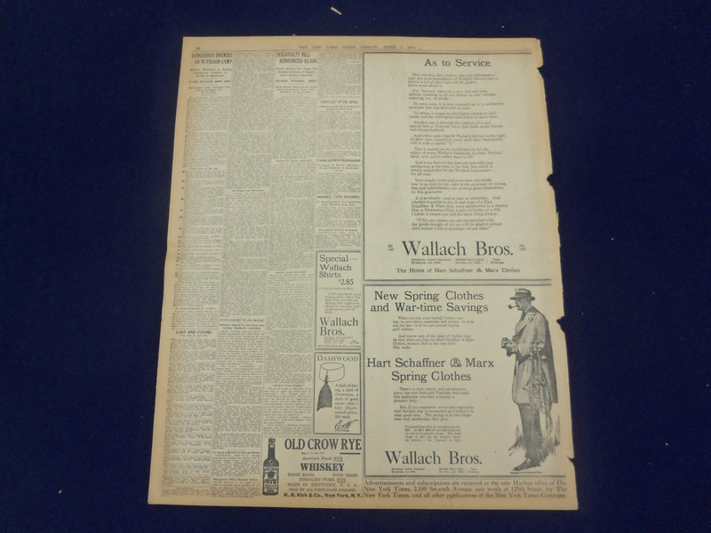 1918 APRIL 5 NEW YORK TIMES - AMERICANS IN NEW SECTOR NEAR VERDUN - NT 8202