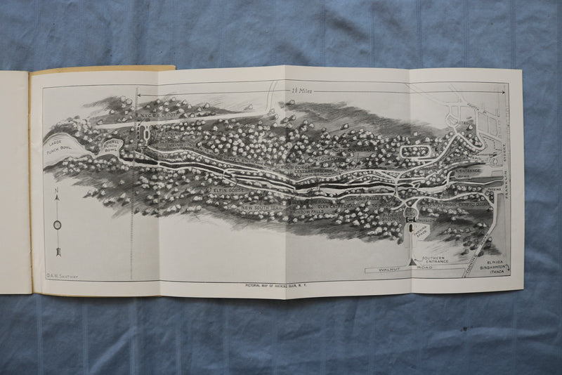 1930'S WATKINS GLEN, NY GUIDE BOOK WITH FOLD-OUT PICTORIAL MAP - K 3145