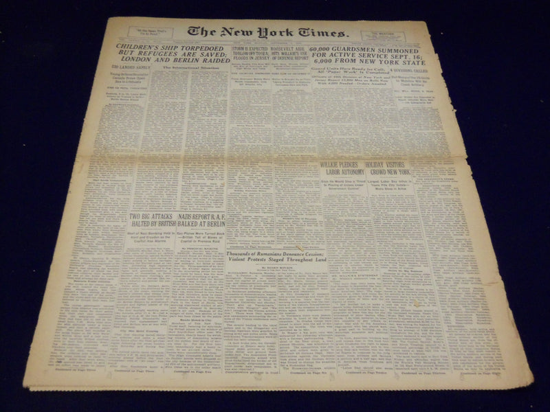 1940 SEPTEMBER 2 NEW YORK TIMES - CHILDREN SHIP TORPEDOED - NT 2929
