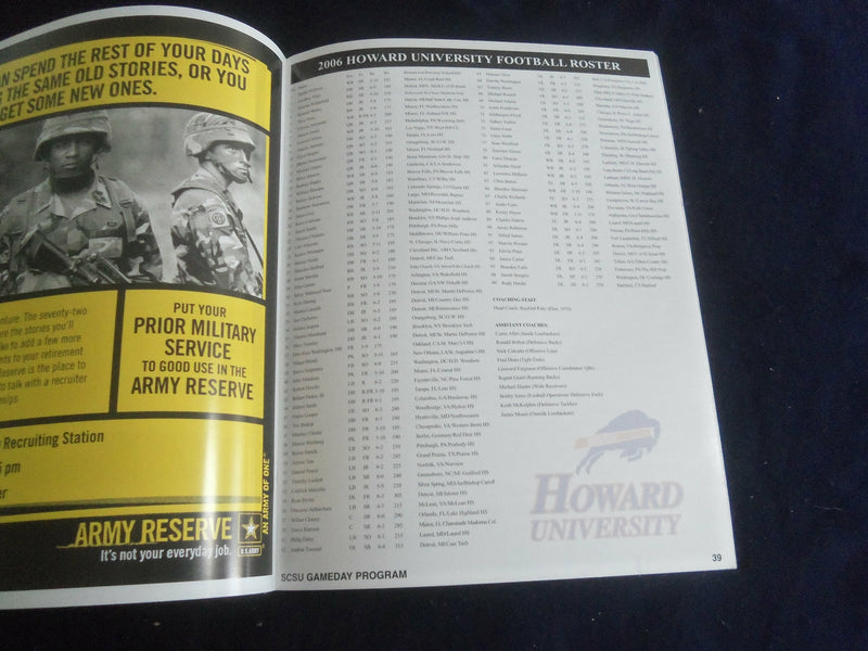 2006 NOV 4 FOOTBALL PROGRAM - SO. CAROLINA STATE UNIV VS HOWARD UNIV - SP 1216J