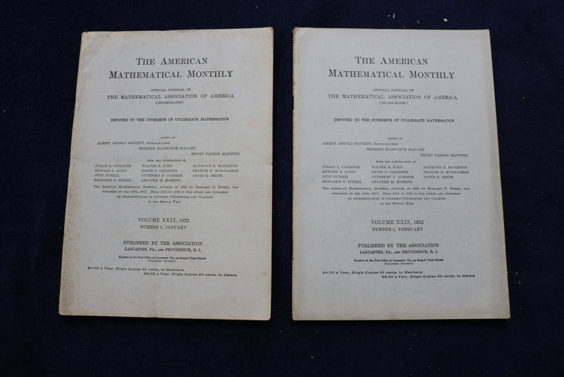 1922 THE AMERICAN MATHEMATICAL MONTHLY MAGAZINE - LOT OF 10 - O 3388