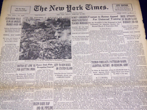 1947 FEBRUARY 21 NEW YORK TIMES - LOS ANGELES EXPLOSION KILLS 15 - NT 2762
