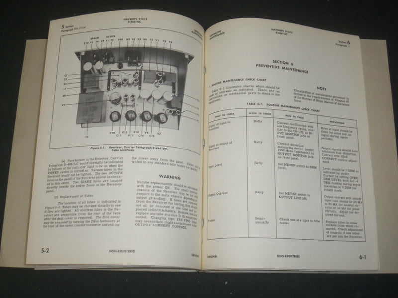 1952 NAVY INSTRUCTION BOOK FOR RECEIVER CARRIER TELEGRAPH R-466/UC - ST 997I