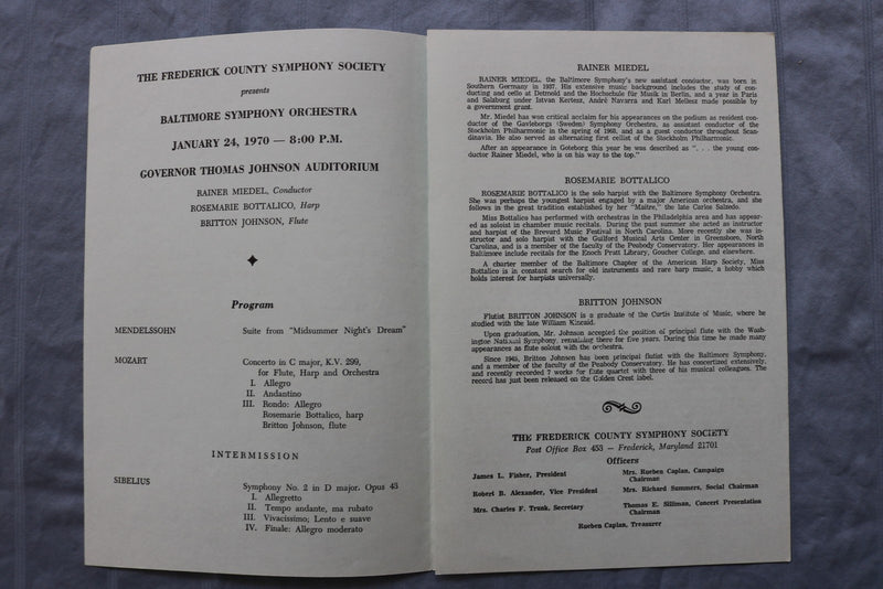 1970-1974 FREDERICK COUNTY SYMPHONY SOCIETY PROGRAM-BALTIMORE- LOT OF 8 - K 3120