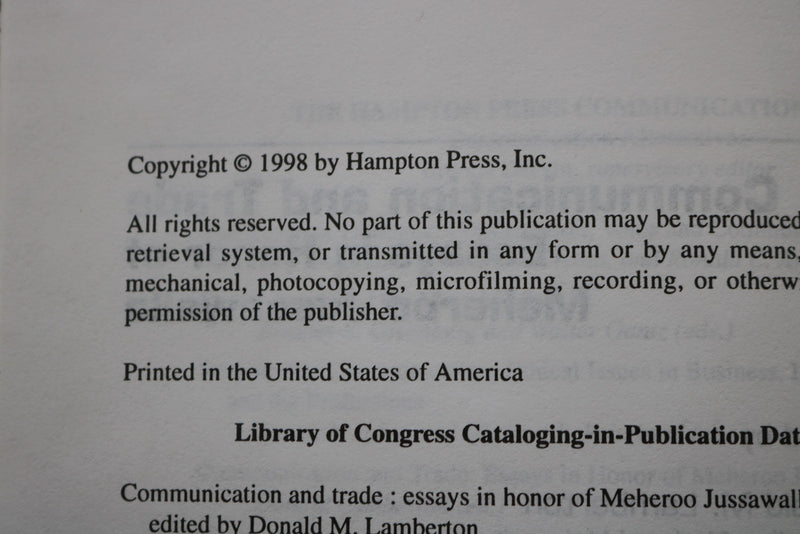 1998 COMMUNICATION & TRADE ESSAYS HONOR MEHEROO JUSSAWALLA HARDCOVER - KD 9766