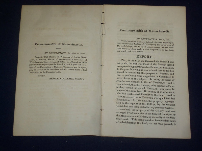 1821 HARVARD COLLEGE CONSTITUTIONAL RIGHTS AND PRIVILEGES REPORT - J 4721